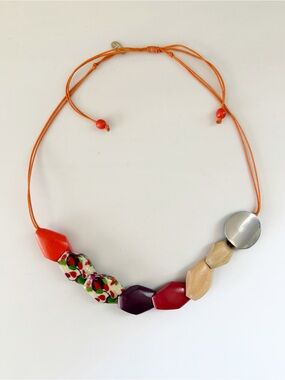 Beaded Colorful Pull Beaded Statement Necklace Signed FF